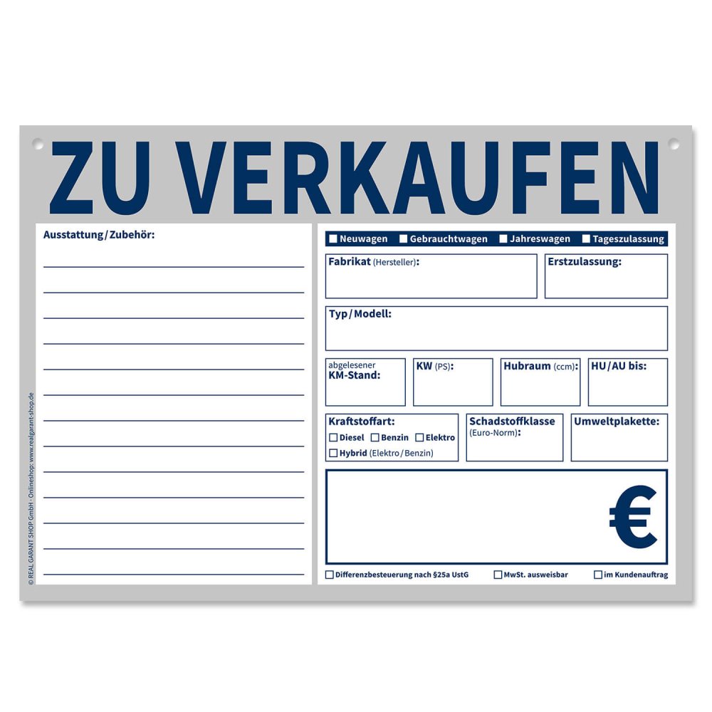 Kfz Verkaufsschilder Din A3 13 Zeilen Fur Zubehor 2 Fach Gelocht Blau