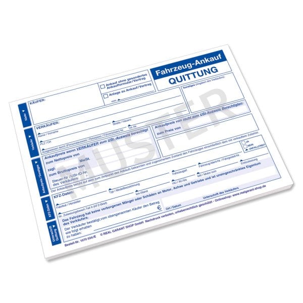 Fahrzeugankauf Mit Quittung 50 Formularsatze 2 Fach Weiss Blau