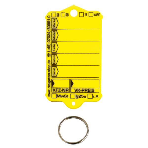 Schlüsselanhänger Autotag 1: 200 Anhänger + Ringe, 1 Stift Gelb Gelb