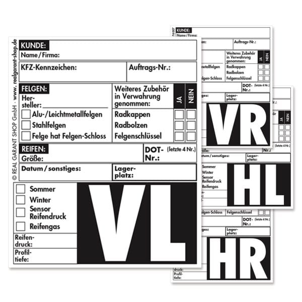 Rad-/Reifenaufkleber 4-fach Satz: Reifenetiketten VL/VR/HL/HR (100